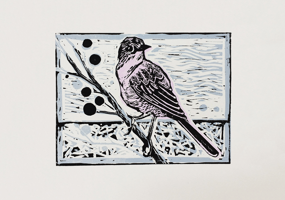 Lino cut bird art print